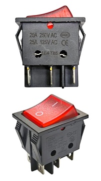 Переключатель KCD4-201/6PN 20A красный (356к-20А)